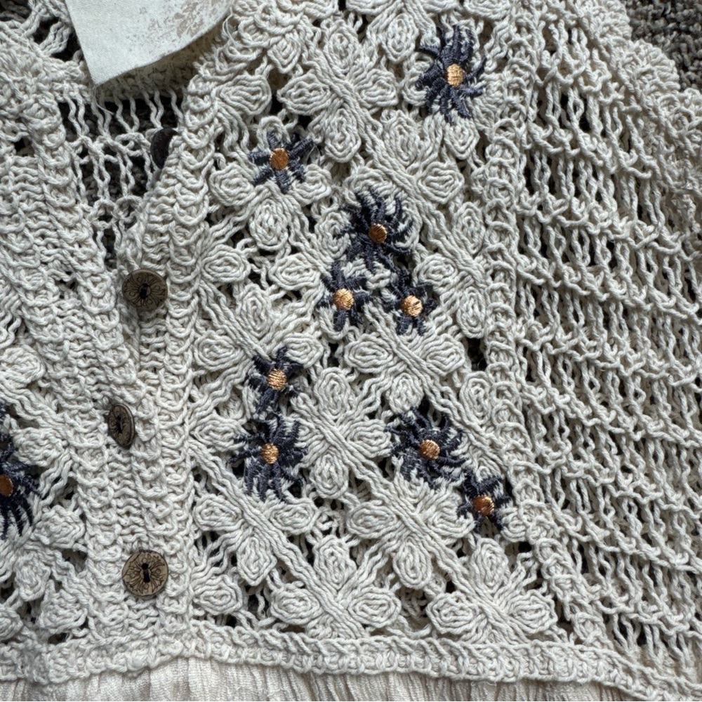 Hem & Thread Women’s Medium Cream Crochet Top Dress - Picture 3 of 13
